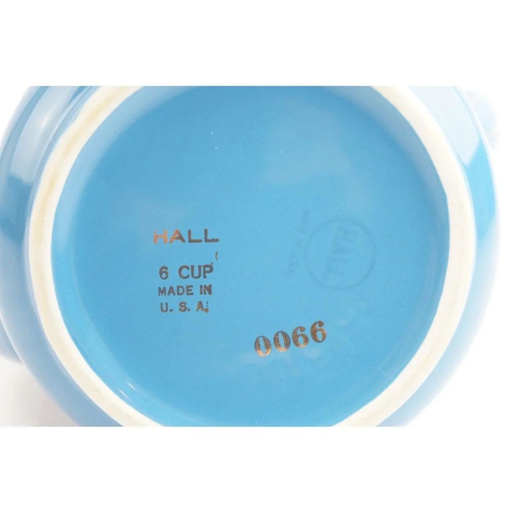 Hall Teapot Blue Gold Colonial‎ Fireplace Hearth 6 Cup Ceramic 0066 Good
